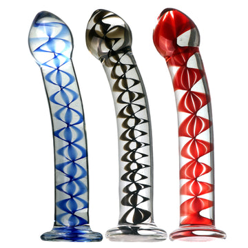 Curved Glass Dildo Anal Toy With Pattern Inside