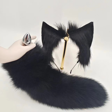 Black Real Fur Fox Tail Anal Plug