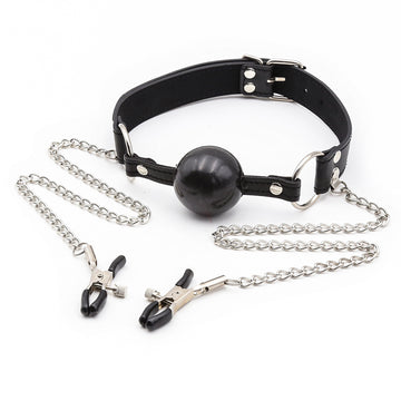 With Nipple Clamps Chain Adjustable BDSM Gag