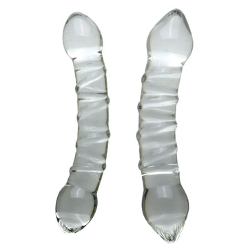 Smooth Clear Double Ended ribbed Glass Dildo