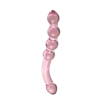 Curvy Pink Glass Dildo Beaded Anal Toy