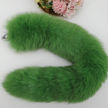 Green Fluffy Fox Fur Tail Butt Plug