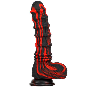 Silicone Black Red Ribbed Monster Dildo