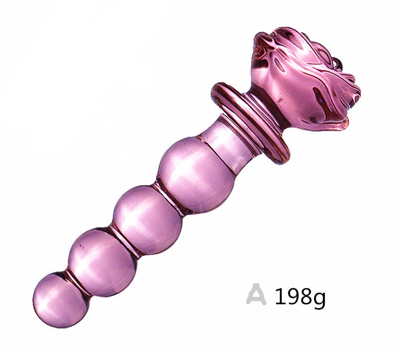 Pink Rose Glass Butt Plug Dildo