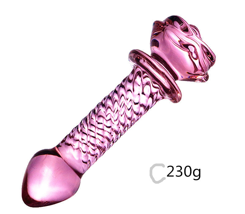 Pink Rose Glass Butt Plug Dildo