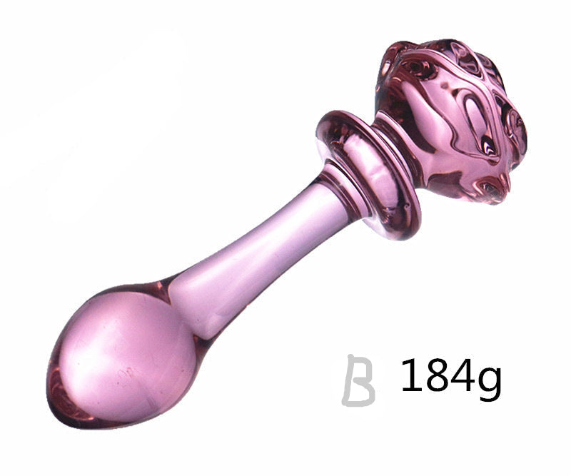 Pink Rose Glass Butt Plug Dildo