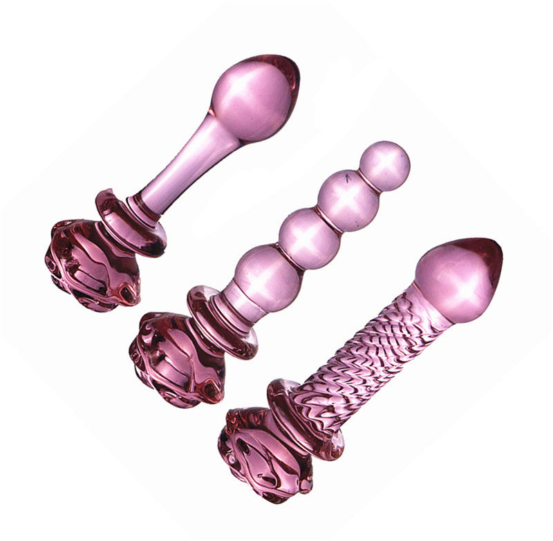 Pink Rose Glass Butt Plug Dildo