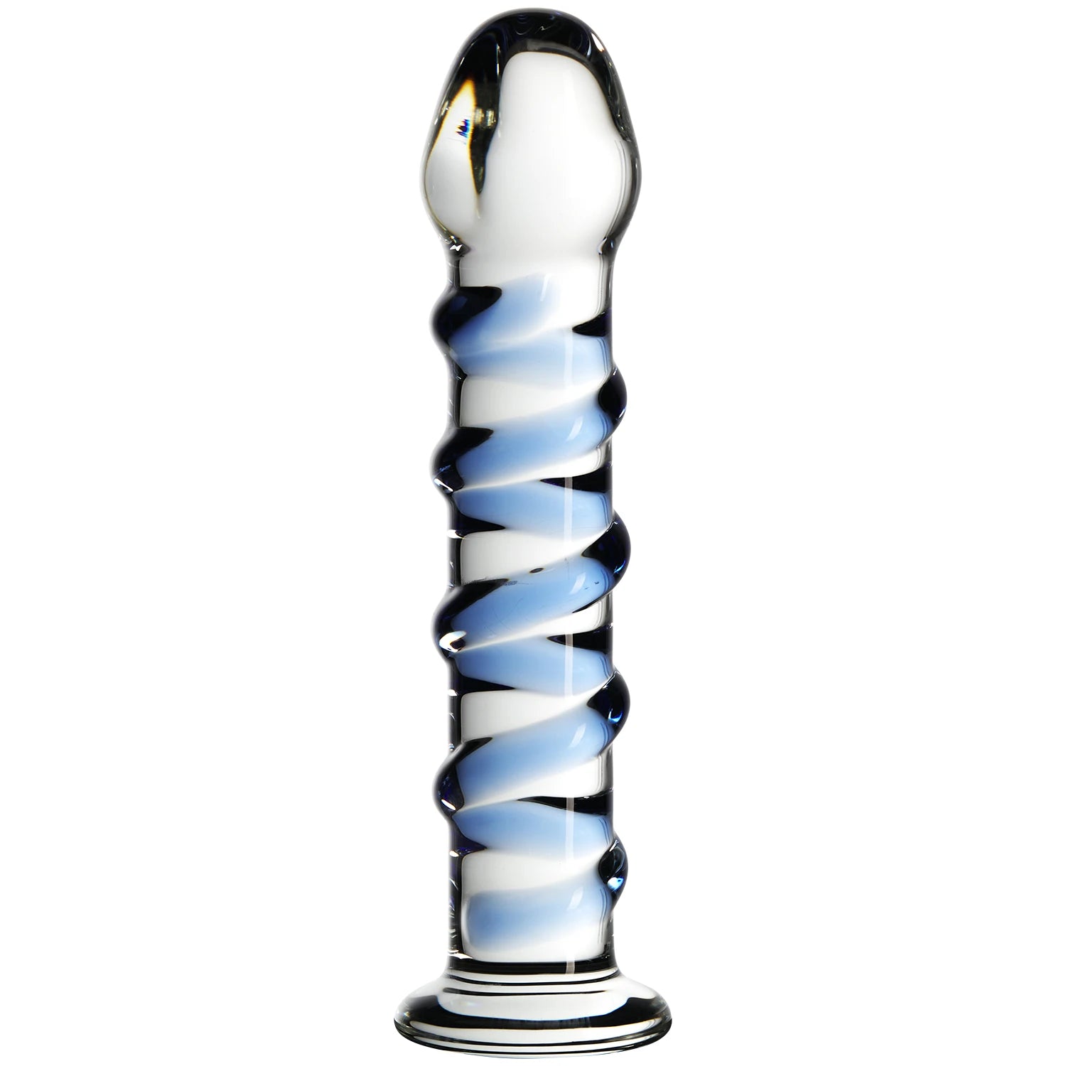 7 Inch Slim Blue Ribbed Glass Dildo