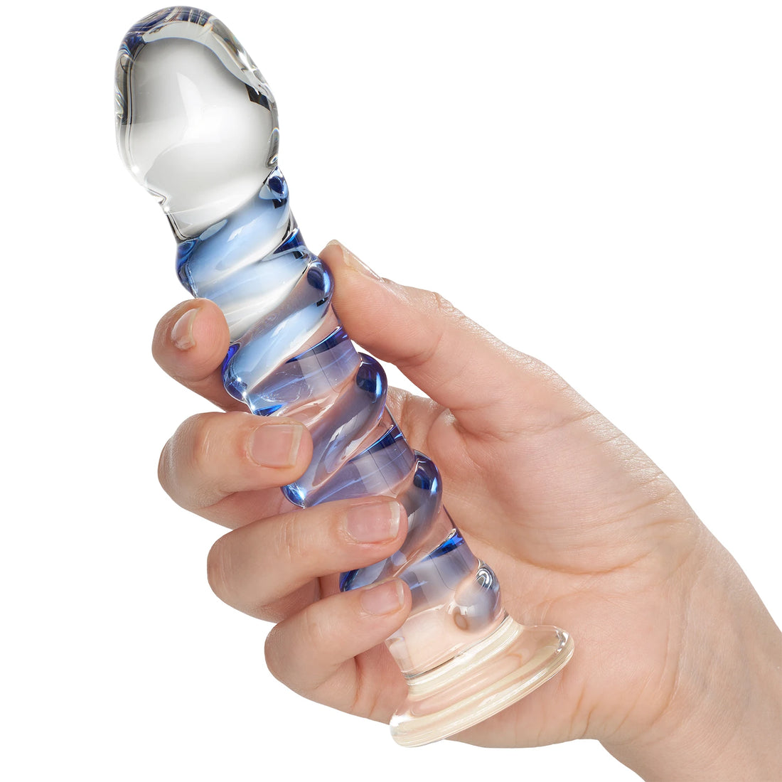 7 Inch Slim Blue Ribbed Glass Dildo