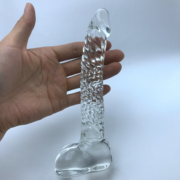 7 Inch Textured Curved G Spot Glass Dildo