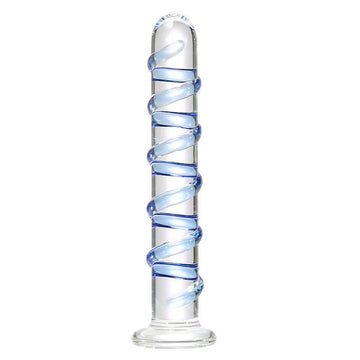 Blue Stripe Transparent Glass Dildo