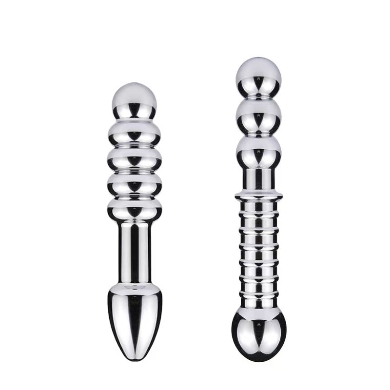 Smooth Beaded Double Ended Metal Dildo