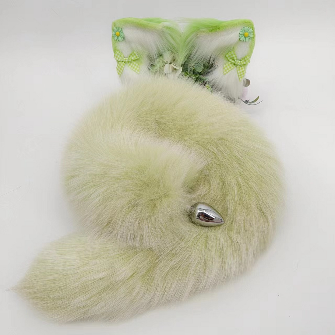 Green Fox Furry Tail Metal Butt Plug