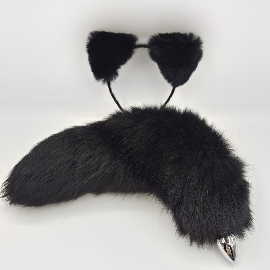 Black Real Fur Fox Tail Anal Plug