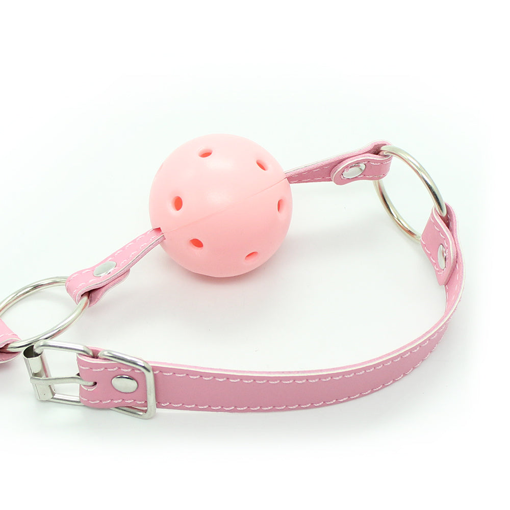 Pink Leather Bondage Toy Ball Gag