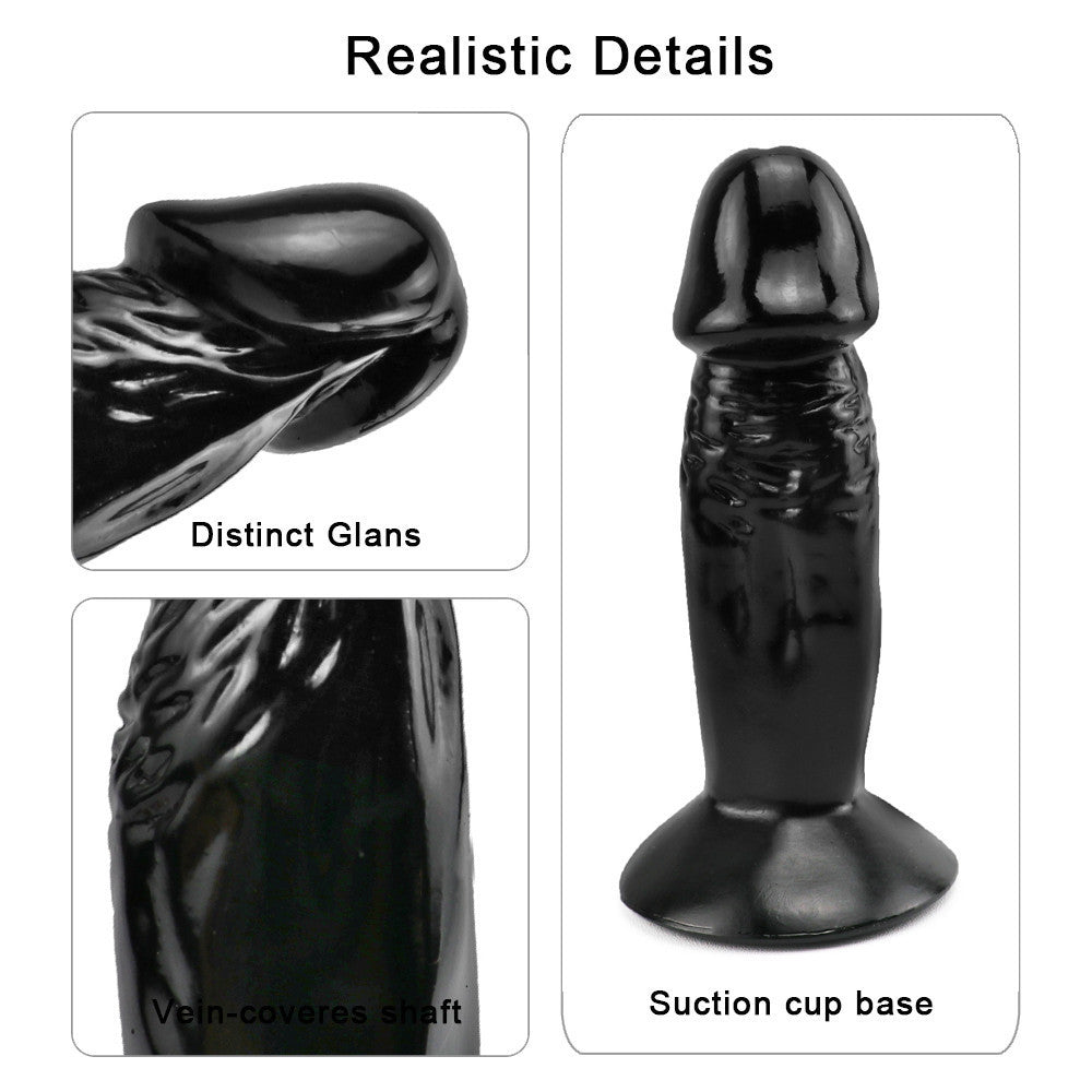 Short 4 INCH  Black Realistic Suction Cup dildo