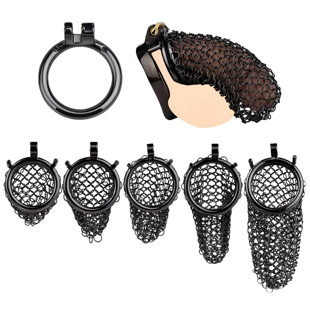 Black Mesh Male Metal Chastity Cage
