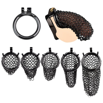 Black Mesh Male Metal Chastity Cage