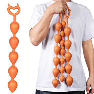 Silicone Long Anal Beads with Pull Ring