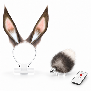 Fluffy Grey Electric Rabbit Tail Anal Plug