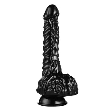 9 Inch Black Textured Dragon Suction Cup Dildo