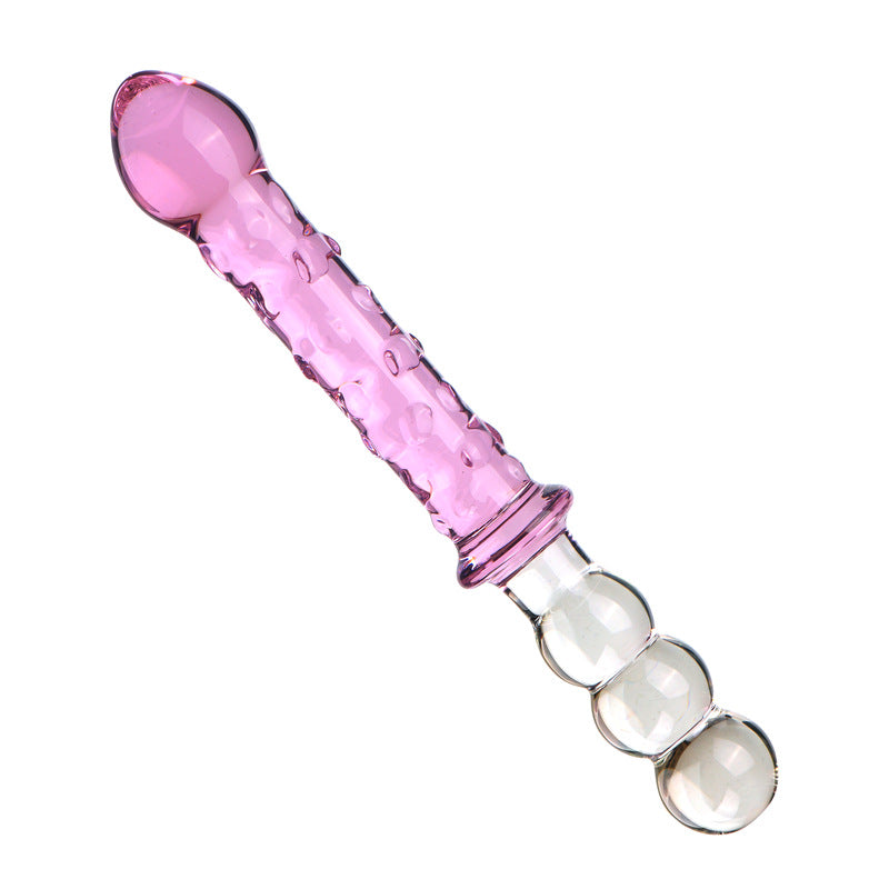 Beaded Textured Glass Dual Purpose Dildo