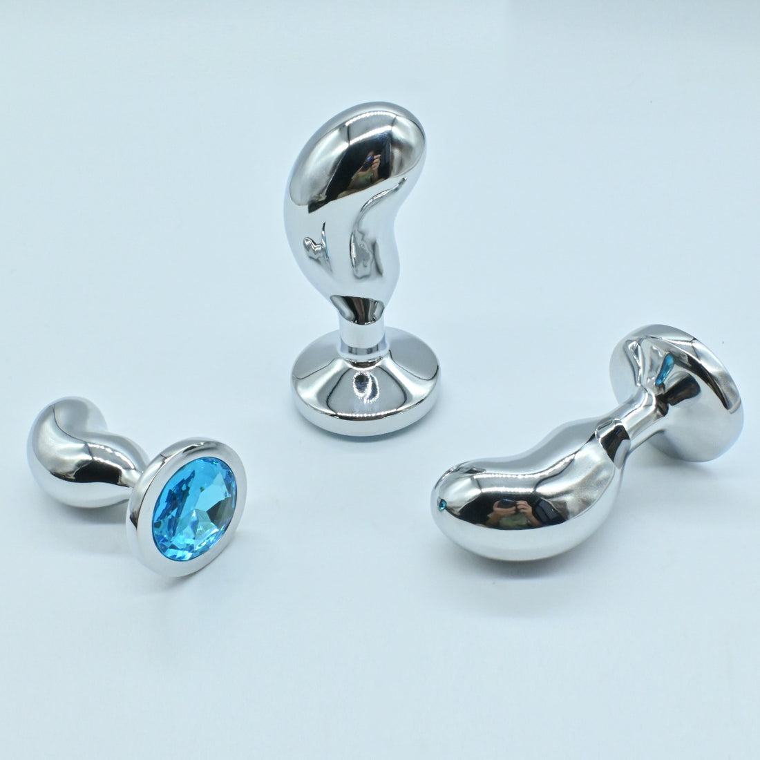 Thumb Metal Blue Butt Plug with Gem Kit