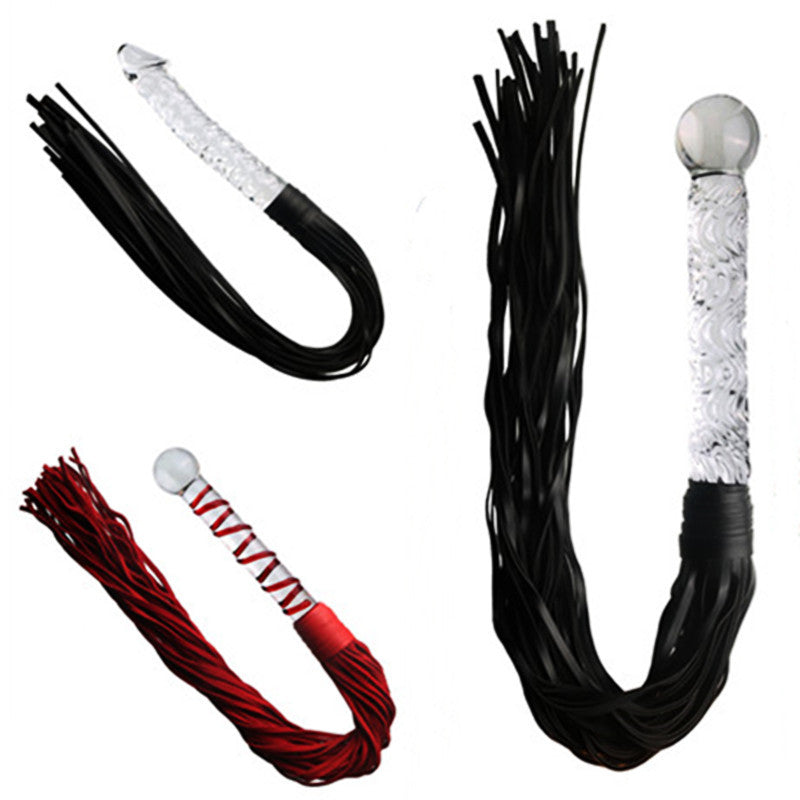 Black Multi Tail Whip BDSM Glass Dildo