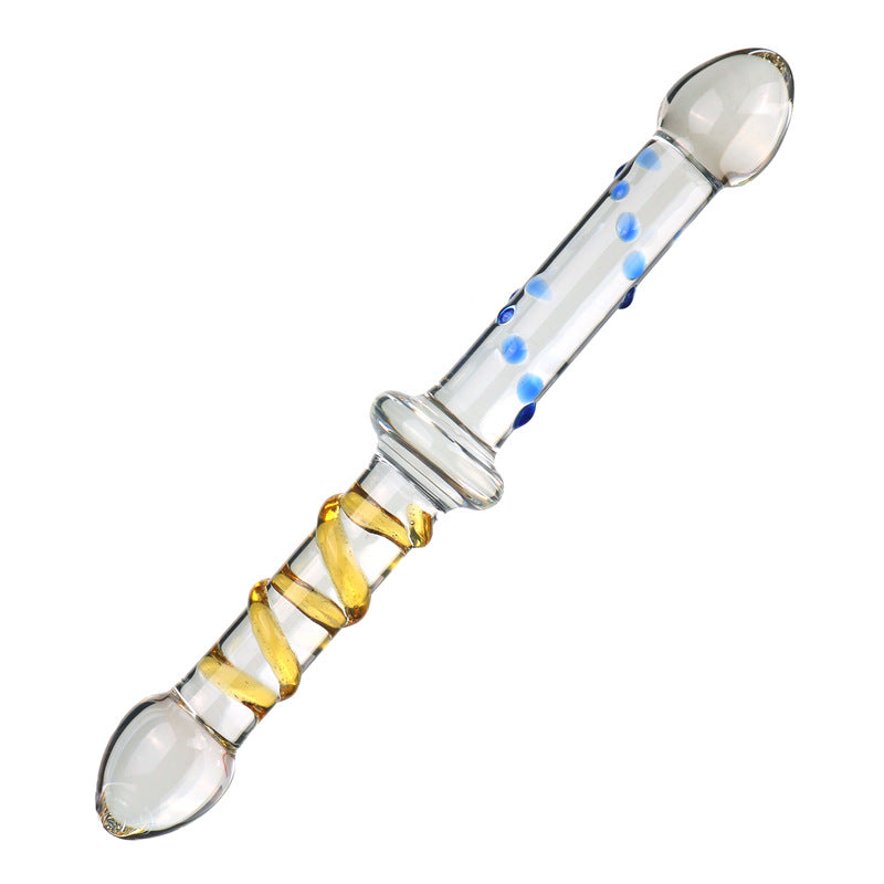 Beaded Textured Glass Dual Purpose Dildo