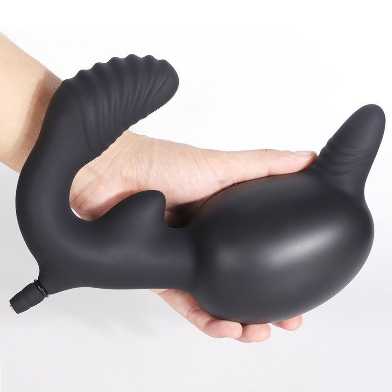 Black Textured Double Penetration Inflatable Dildo