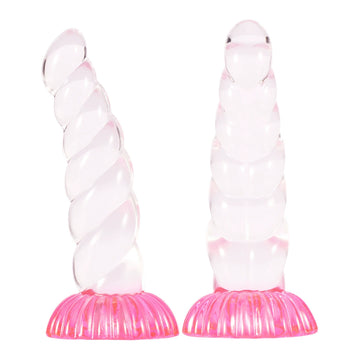 Ribbed Anal Plug Clear Unicorn Horn Dildo