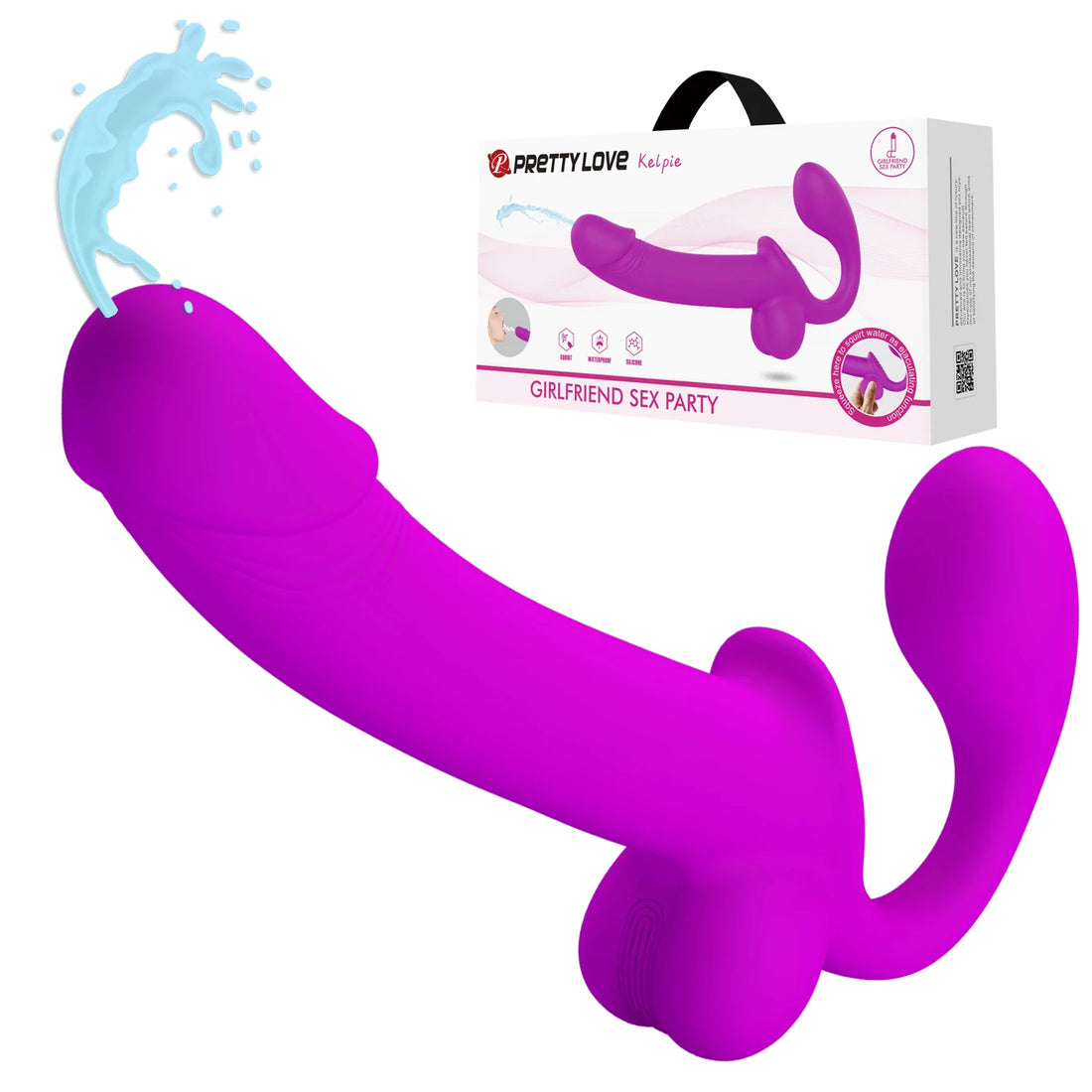 Purple Realistic Squirting Strapless Strap On dildo