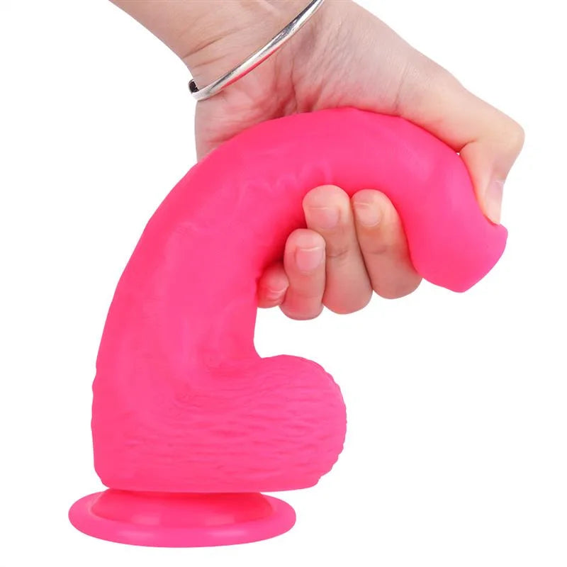 Pink Silicone Dildo Strap on Uncircumcised