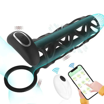Hollow Black Remote Control Vibrating Penis Sleeve
