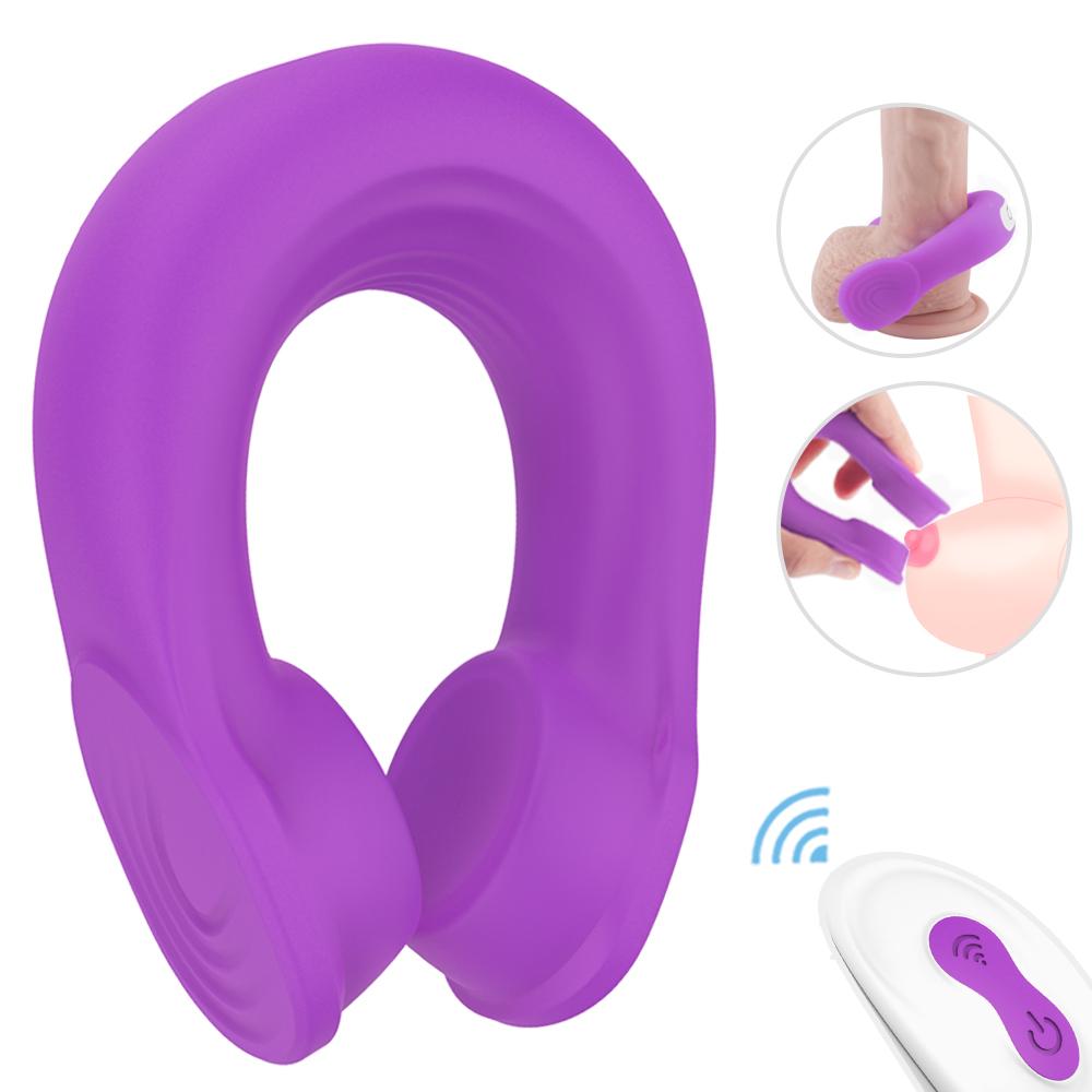 Headset Shape Silicone Penis Ring Vibrator Remote Control Purple