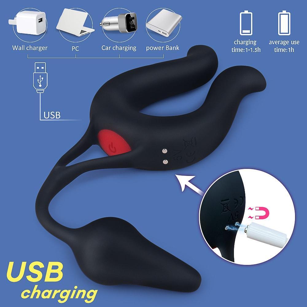 9 Vibration Mode Penis Ring With Anal Plug