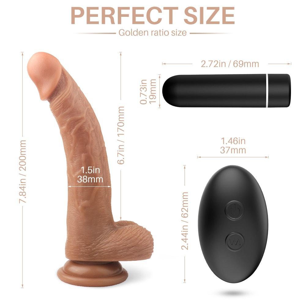 Remote Control 7.84 Inch Realistic Vibrating Dildo With Bullet